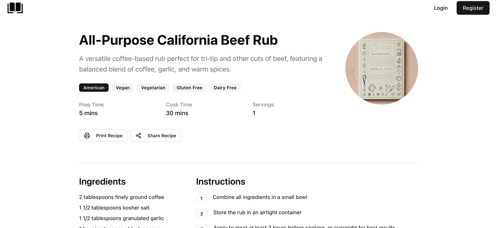 justgivemethe.recipes — Fast, structured recipe platform screenshot 1